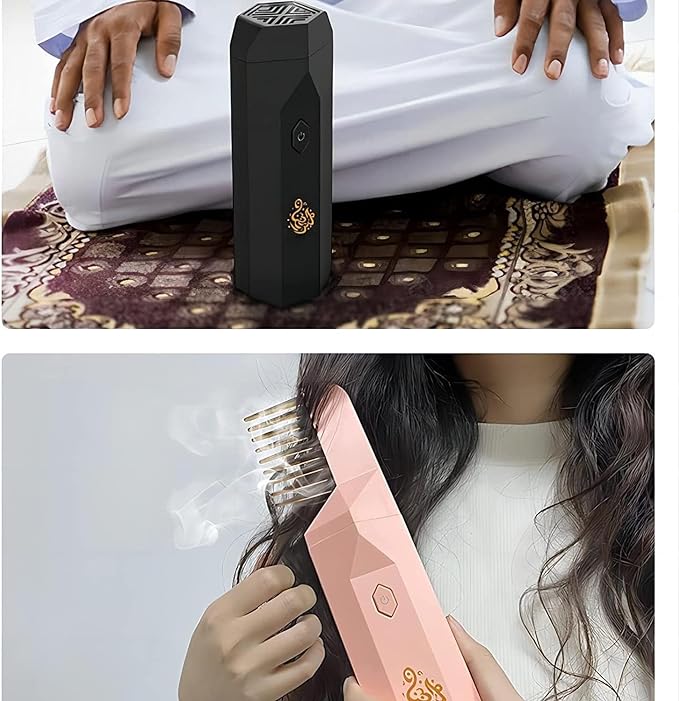 2-in-1 Electric Hair Bakhoor Comb – USB Rechargeable Incense Burner