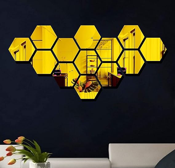 Hexagon Style Acrylic Mirror – Modern Home Decoration 13 Pieces