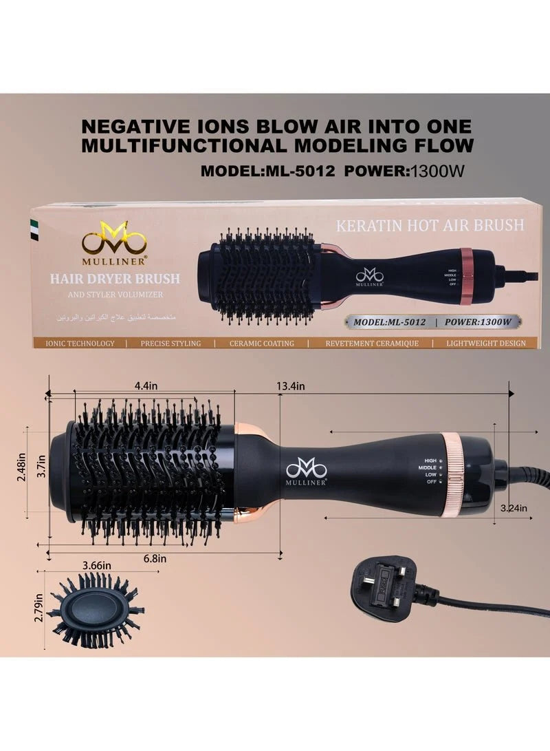 MULLINER Keratin Hot Air Brush – 2-in-1 Hair Dryer & Volumizer